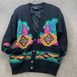 IB Diffusion Southwestern Aztec Floral Embroidered  Cardigan Sweater Med 90s